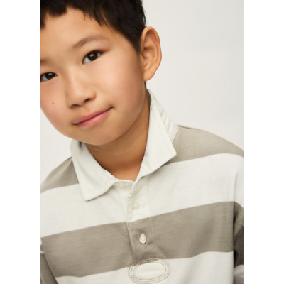 Striped long sleeve polo shirt - BEIGE 10Y