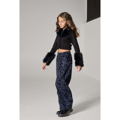 Pique jacket with fur - BLACK 8Y
