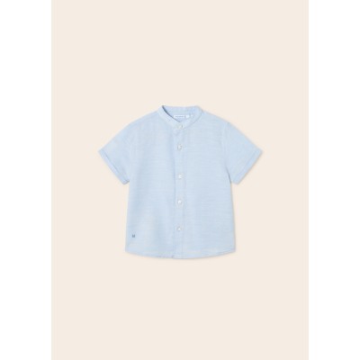 Short-sleeved mahogany linen shirt - BLUE 12M