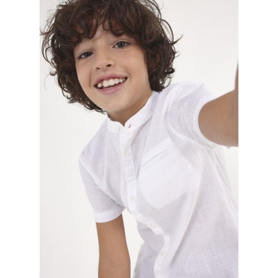 Short Sleeve Mao Collar Shirt - WHITE 8Y