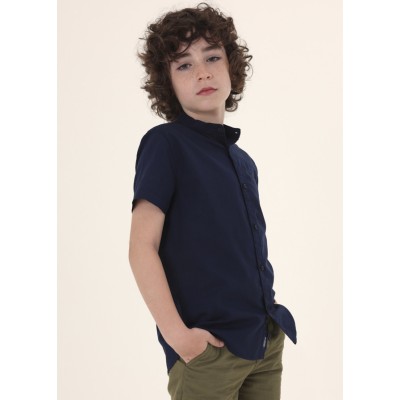 Short Sleeve Mao Shirt - BLUE 8Y