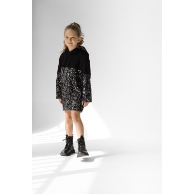 Black sequined sweatshirt dress - BLACK 5/6Y