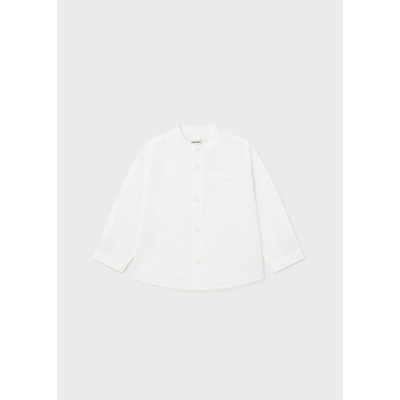 Long Sleeve Linen Shirt with Mao Collar - WHITE 12M