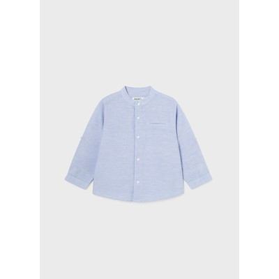 Long sleeve linen shirt with mao collar - BLUE 36M