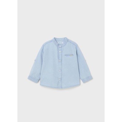 Mao Jeans Collar Long Sleeve Shirt - STONEWASHED DENIM 24M