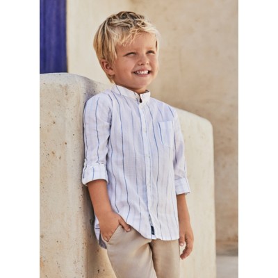 Long sleeve mao collar striped shirt - WHITE 4Y
