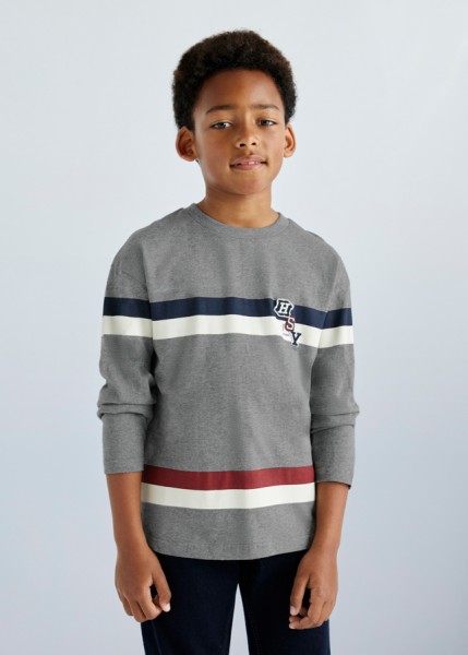 Μπλούζα μακρυμάνικη λωρίδες print - ΓΚΡΙ 16Y