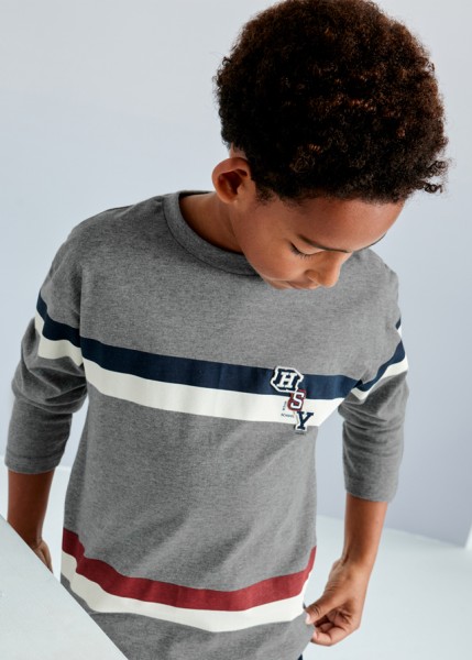 Μπλούζα μακρυμάνικη λωρίδες print - ΓΚΡΙ 16Y