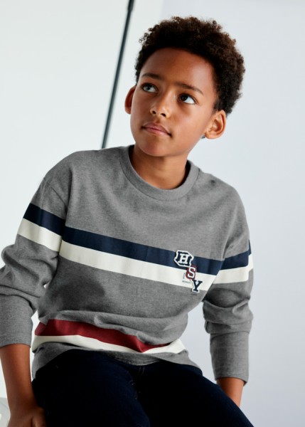 Μπλούζα μακρυμάνικη λωρίδες print - ΓΚΡΙ 16Y