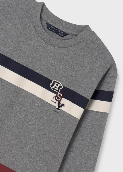 Μπλούζα μακρυμάνικη λωρίδες print - ΓΚΡΙ 16Y