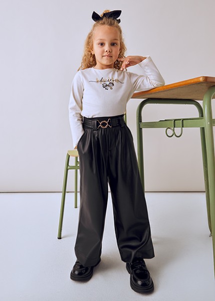 Παντελόνι μακρύ pu wide leg - ΜΑΥΡΟ 4Y
