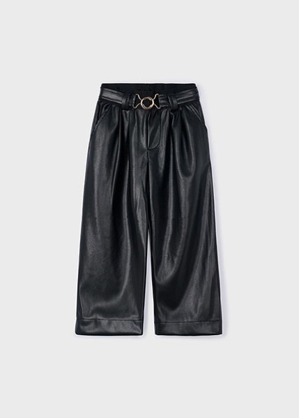 Παντελόνι μακρύ pu wide leg - ΜΑΥΡΟ 4Y
