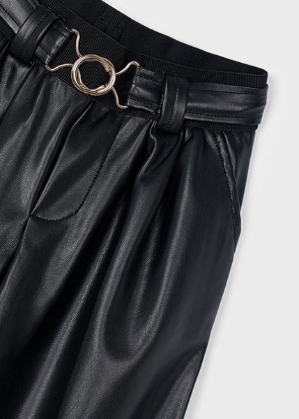 Παντελόνι μακρύ pu wide leg - ΜΑΥΡΟ 4Y