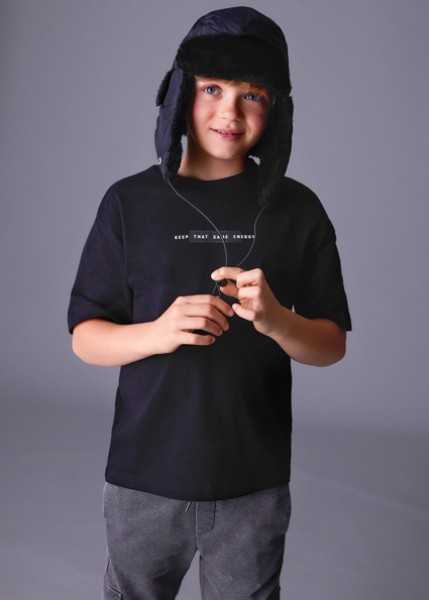 Μπλούζα κοντομάνικη print ανάγλυφο - ΜΑΥΡΟ 12Y