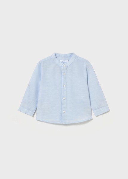 Πουκάμισο μακρυμάνικο λινό γιακάς μάο - ΓΑΛΑΖΙΟ 12M