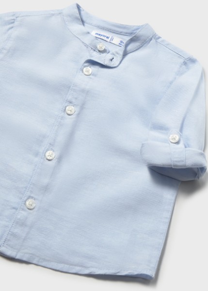 Πουκάμισο μακρυμάνικο λινό γιακάς μάο - ΓΑΛΑΖΙΟ 12M