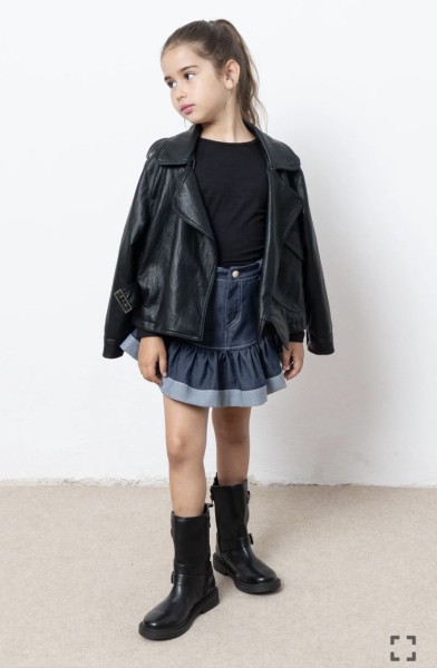 Μπουφάν biker με εφε δέρματος - ΜΑΥΡΟ 5/6Y