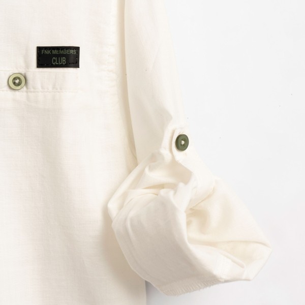 Πουκάμισο μ.μ. λινό μαο γιακάς - ΕΚΡΟΥ 10Y