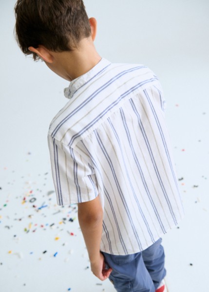 Πουκάμισο κοντομάνικο γιακάς μαο - ΜΠΛΕ 8Y