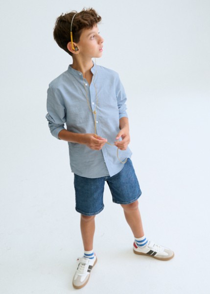 Πουκάμισο μακρυμάνικο  γιακάς μαο - ΓΑΛΑΖΙΟ 16Y