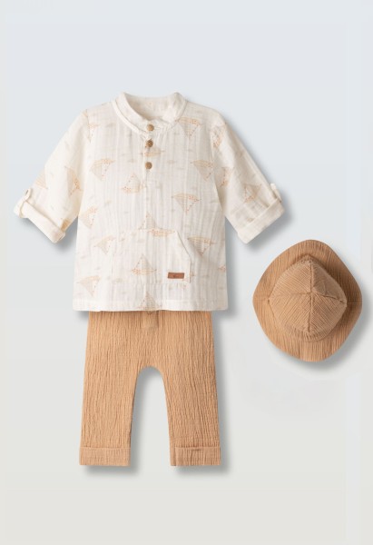 Σετ 3τμχ. με καπέλο - ΕΚΡΟΥ 12M