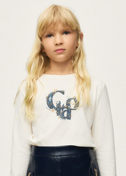T-Shirt μακρυμάνικο basic - ΚΡΕΜ 8Y