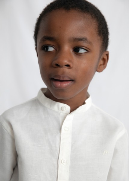 Πουκάμισο μακρυμάνικο λινό γιακάς μαο - ΚΡΕΜ 3Y