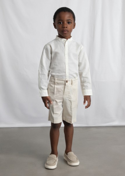 Πουκάμισο μακρυμάνικο λινό γιακάς μαο - ΚΡΕΜ 3Y