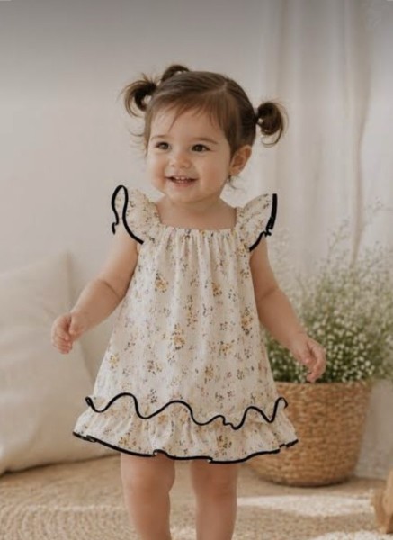 Φόρεμα floral baby - ΕΚΡΟΥ 6/9M
