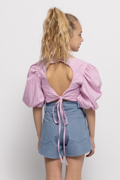 Μπλούζα ριγέ με άνοιγμα ροζ - ΡOZ 11/12Y