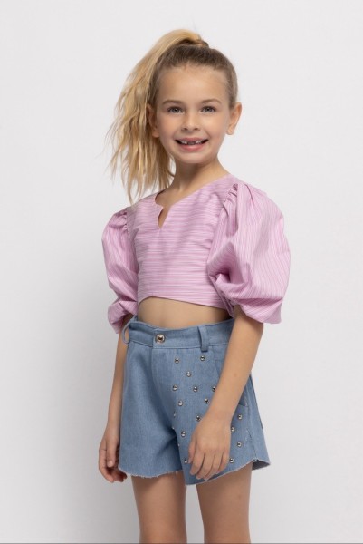 Μπλούζα ριγέ με άνοιγμα ροζ - ΡOZ 11/12Y