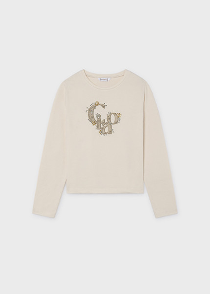 T-Shirt μακρυμάνικο basic - ΚΡΕΜ 8Y