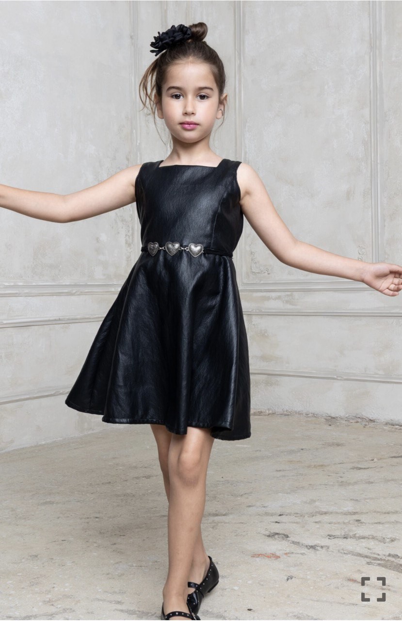 Φόρεμα με εφε δέρματος & ζώνη - ΜΑΥΡΟ 5/6Y