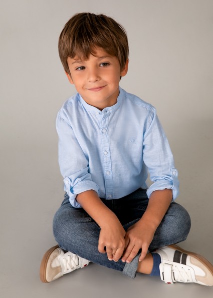 Πουκάμισο μακρυμάνικο γιακάς μαο λινό - ΓΑΛΑΖΙΟ 10Y