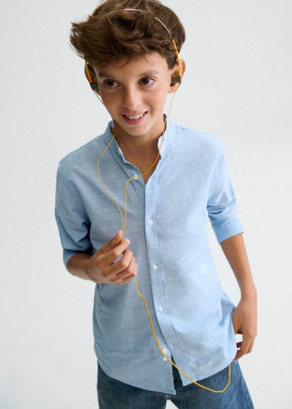 Πουκάμισο μακρυμάνικο  γιακάς μαο - ΓΑΛΑΖΙΟ 16Y