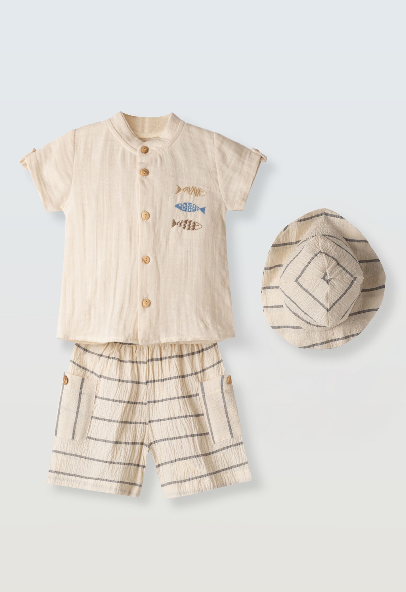 Σετ βερμούδα με καπέλο - ΕΚΡΟΥ 12M