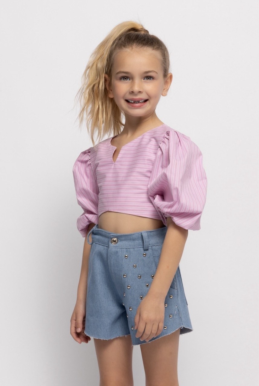 Μπλούζα ριγέ με άνοιγμα ροζ - ΡOZ 11/12Y