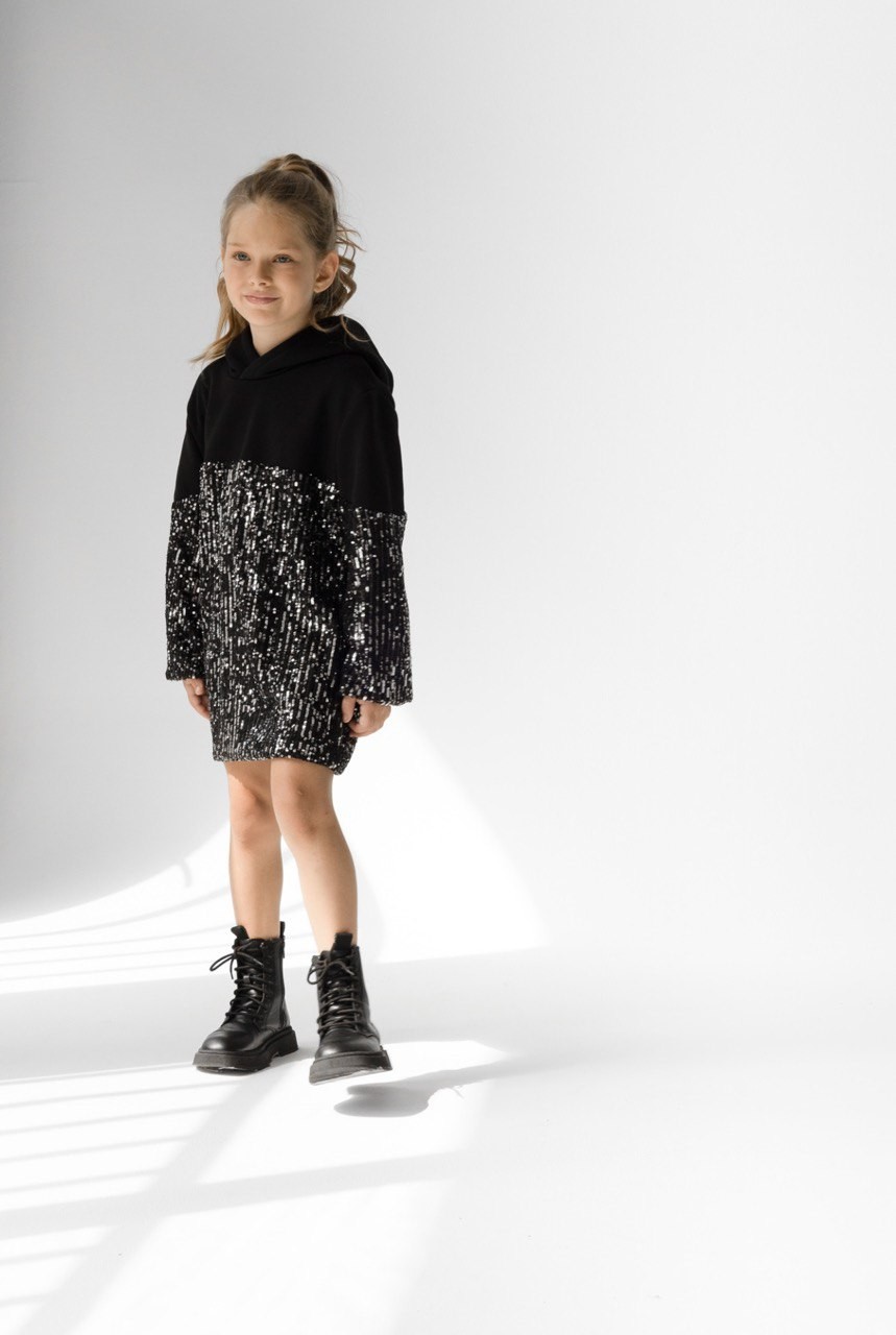 Φόρεμα φούτερ με παγιέτα μαύρο - ΜΑΥΡΟ 5/6Y